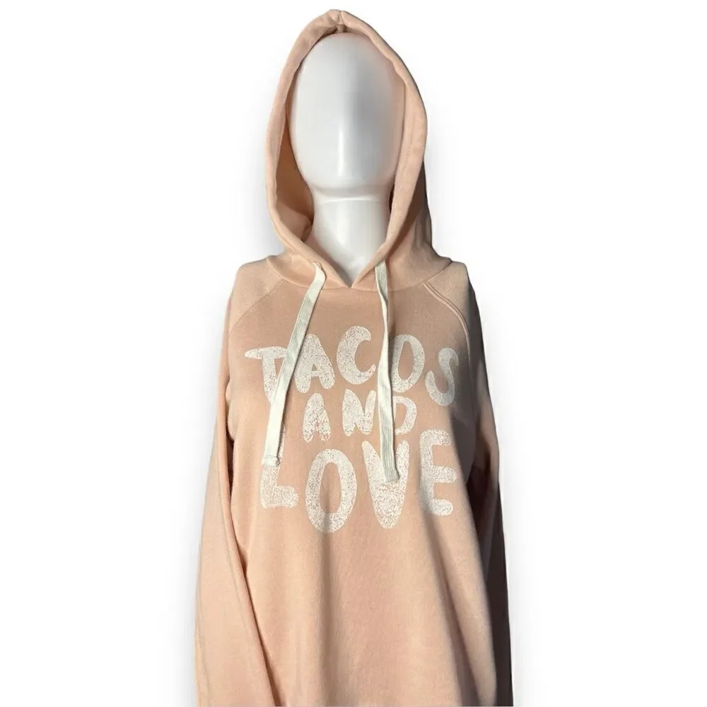 Grayson Threads Tacos and Love Pullover Hoodie Pink & White Size Small